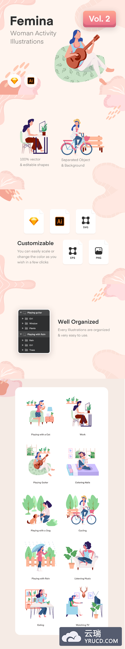 互联网女性品牌概念矢量插画下载