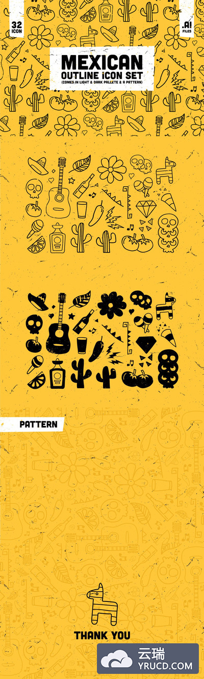 墨西哥元素图标背景素材[Ai]