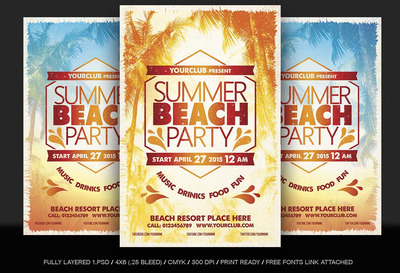 夏季海滩海报模板 Summer Beach Party Flyer