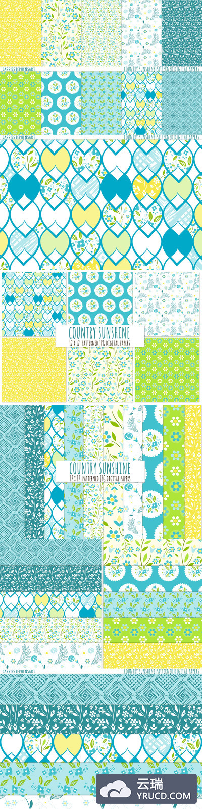 乡村花卉图案背景纹理 Country Flower Pattern Digital Paper