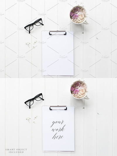 有架笔记板样机 Clipboard white mock up - PSD+Jpeg
