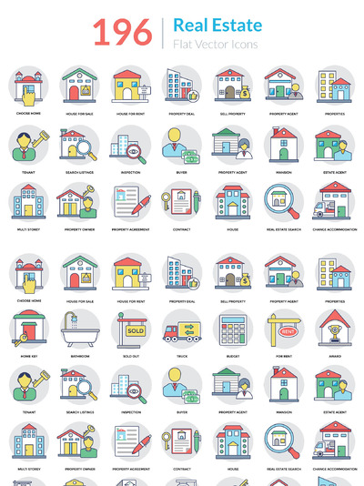 真实资产图标插画 196 Real Estate Icons