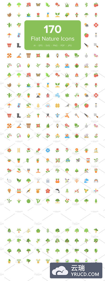 170个扁平化自然图标 170 Flat Nature Icons