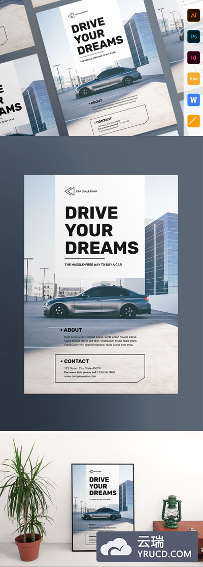 高品质的时尚高端多用途的高品质汽车经销商4S店汽车宣传单DM海报设计模板