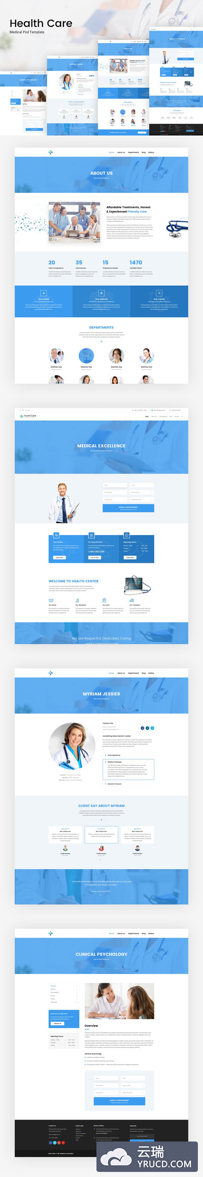 时尚高端专业的高品质医疗保健医院和牙科官方网站设计模板（psd）