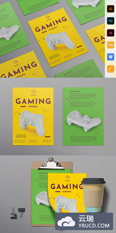 时尚高端多用途的简约高品质游戏公司海报宣传单DM设计模板-2