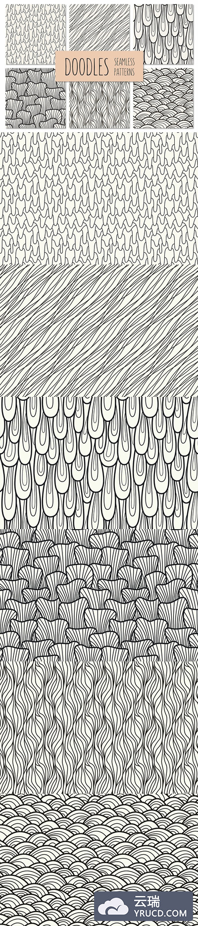 手绘涂鸦无缝图案 Hand drawn Doodles Seamless Patterns