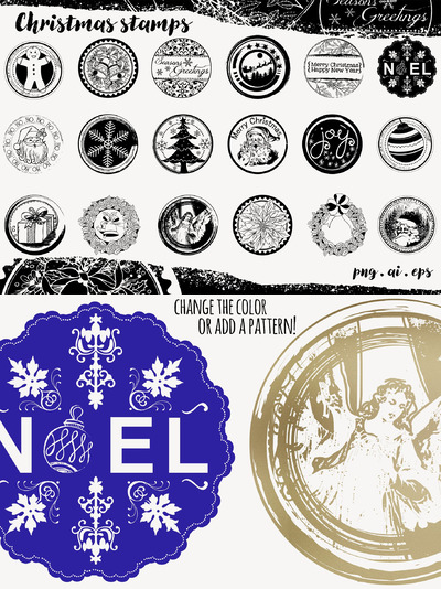 圣诞节图章插画集 Christmas Seals Digital Stamp Set