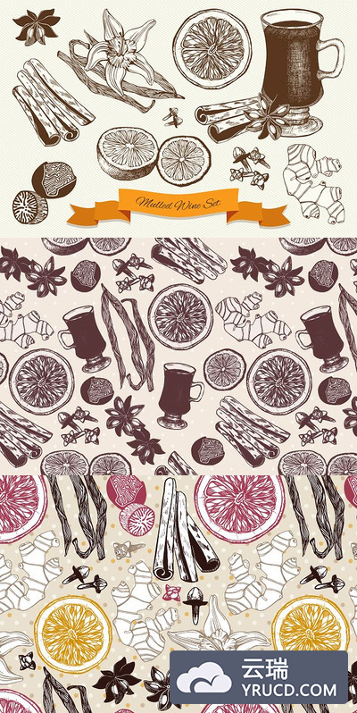 经典素描插画 Vintage Mulled Wine Collection