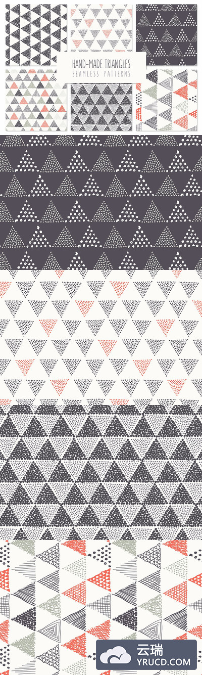 三角形图案背景纹理 Triangles. Seamless Patterns. Set 4