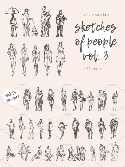 人物素描插画 Sketches of different people, vol. 3