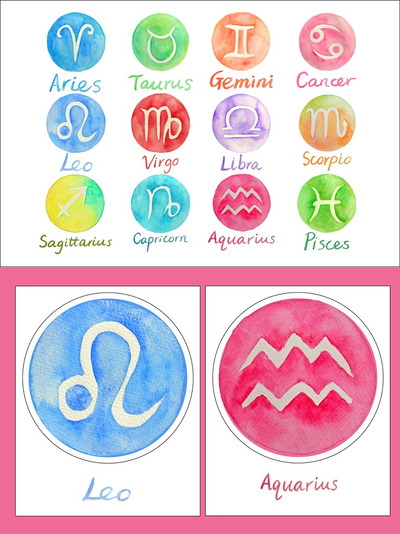 水彩星座剪贴画 Watercolor Zodiac Signs Clipart