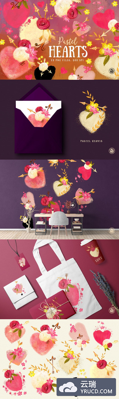 涂鸦爱心花卉素材 Pastel Hearts