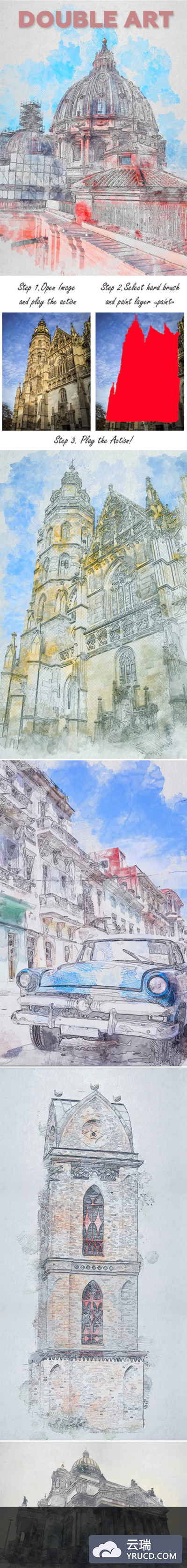 复古现代彩色绘画艺术Photoshop动作