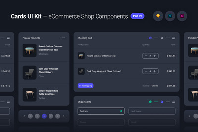 深色版卡片式电商购物组件Ui组件 线框图element ui