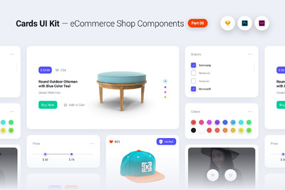浅色版卡片式电商网页元素模板 Ui组件 线框图element ui