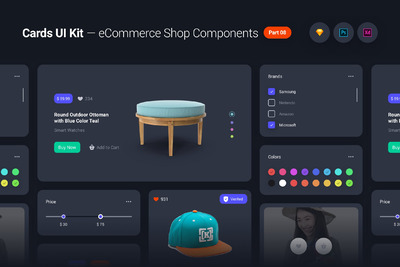 深色版卡片式电商网页元素模板 Ui组件 线框图element ui