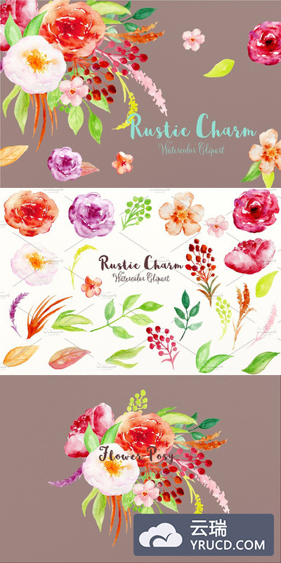 质朴的水彩素材插画 Watercolor Clipart Rustic Charm