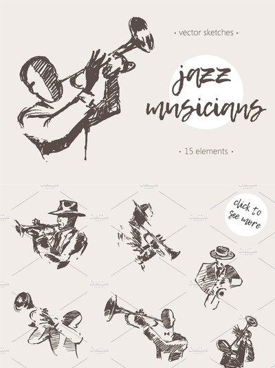 爵士音乐插画 Sketches of jazz musicians