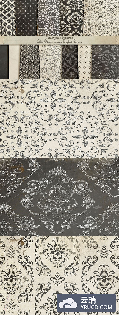 复古蕾丝背景纹理 Little Black Dress Digital Papers