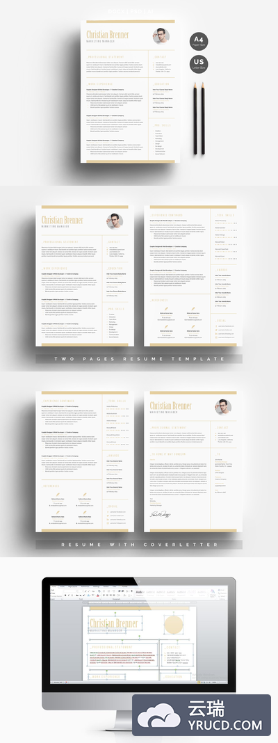 干净的简历模板下载 Clean Word Resume 3-Pages