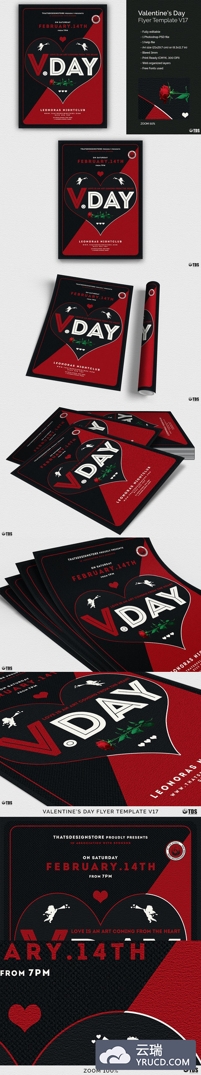 情人节海报制作模板 Valentines Day Flyer PSD V17