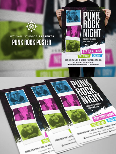 摇滚音乐宣传单设计模板 Punk Rock Poster