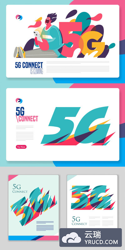 平面图形 | 5G可爱人物时尚高端扁平化多用途着陆页海报插画设计风格矢量Banner