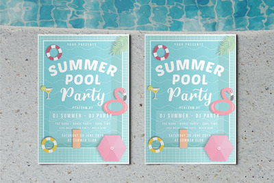 清新时尚凉爽清凉夏日泳池派对宣传单DM海报设计模板