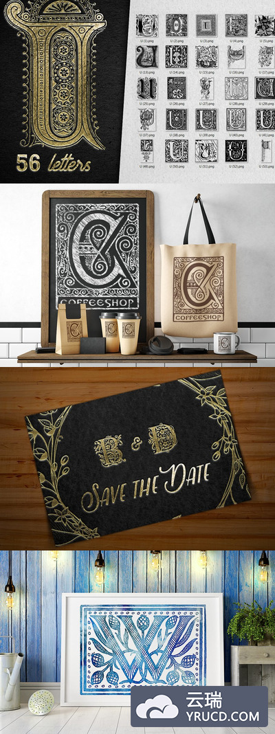 经典创意装饰字体 Vintage Letter U Decorative Alphabet