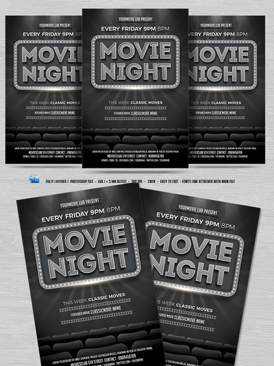 电影之夜海报制作模板 Movie Night Flyer