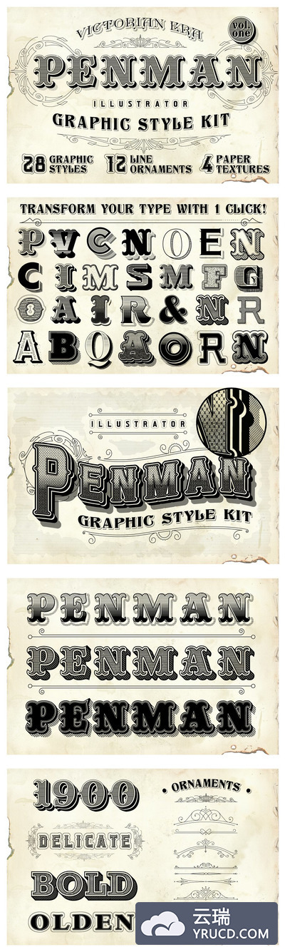 复古图形风格的工具包 Penman Vintage Graphic Style Kit