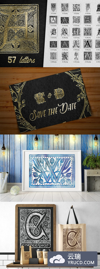 复古字母A装饰体 Vintage Letter A Decorative Alphabet