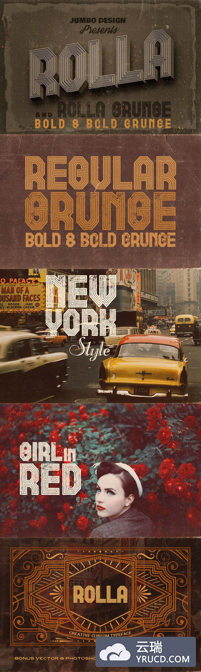 经典酷炫字体下载 Rolla - 4 Retro Style Fonts