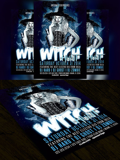 万圣节海报制作模板 Witch Hunt Halloween Party Flyer