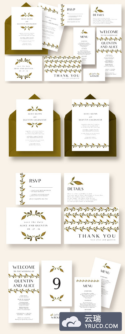 时髦的叶子素材婚礼邀请函 Stylish Leaves Wedding Suite