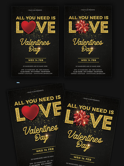 情人节海报设计模板 Valentines Day Flyer