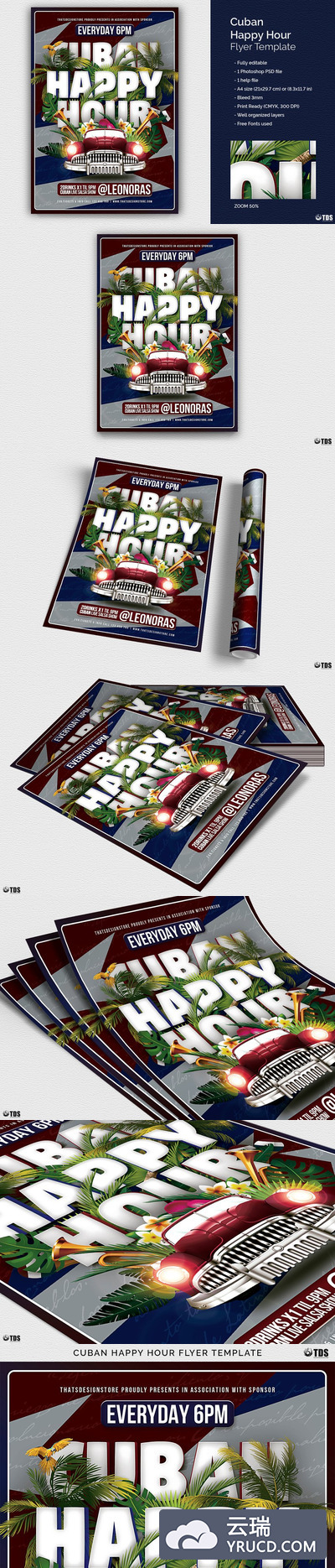 欢乐时光海报设计模板 Cuban Happy Hour Flyer PSD