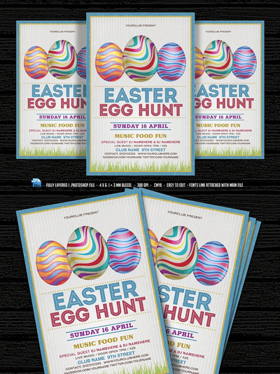 复活节海报模板 Easter Egg Hunt Flyer