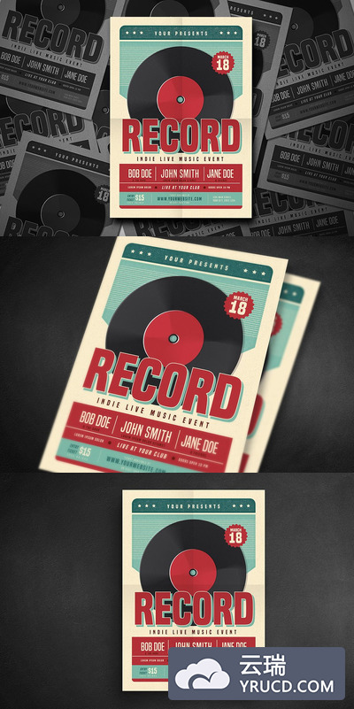 经典音乐海报设计模板 Retro Vinyl Music Flyer