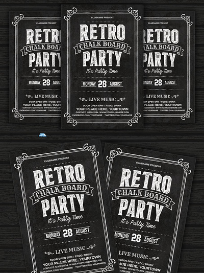 复古的黑板传单制作模板 Retro Chalkboard Flyer