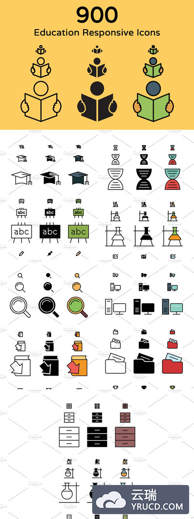 900个教育图标素材 900 Education Responsive Icons