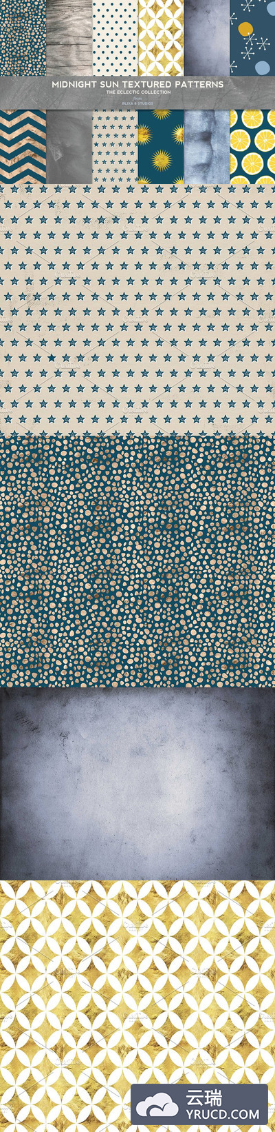 图案材质背景纹理 Midnight Sun Gold & Texture Patterns