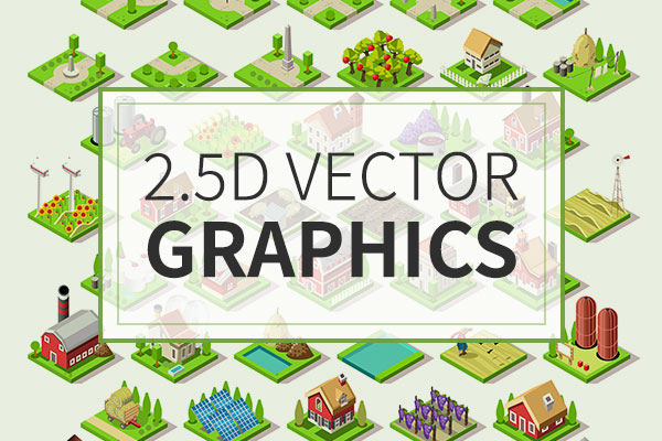2.5D矢量城市农场庄园城堡等插画图形下载[Ai]