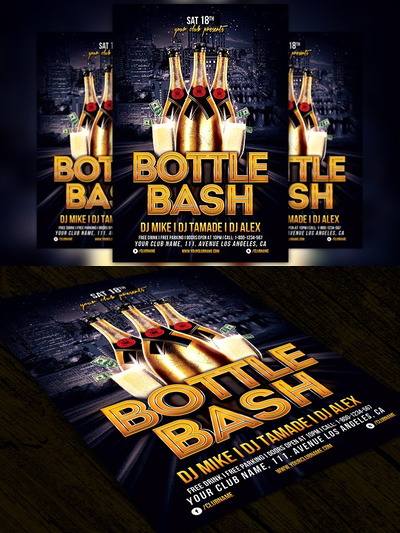 酒会海报设计模板 Bottle Bash Flyer Template