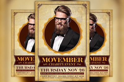 经典人物海报设计模板 Movember Charity Event Flyer