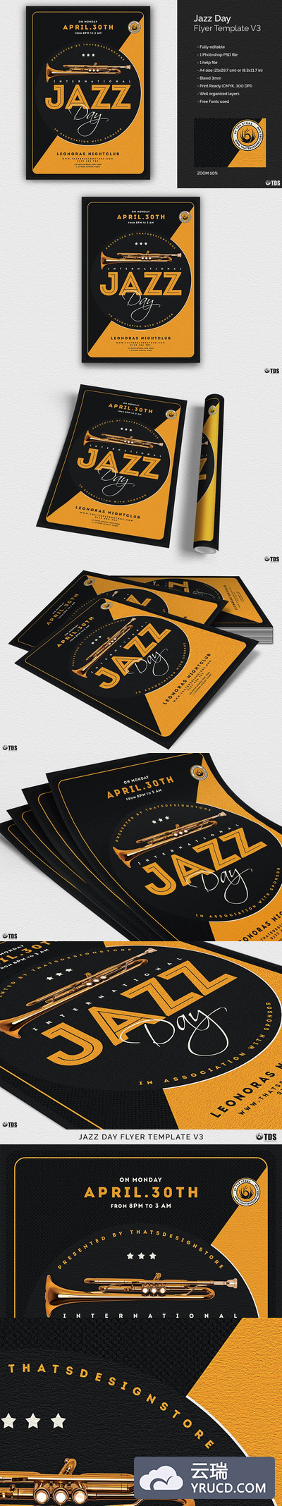 爵士音乐海报设计模板  Jazz Day Flyer PSD V3