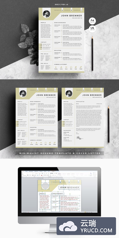 高级极简主义简历模板 Minimal Resume Template 2 Pages