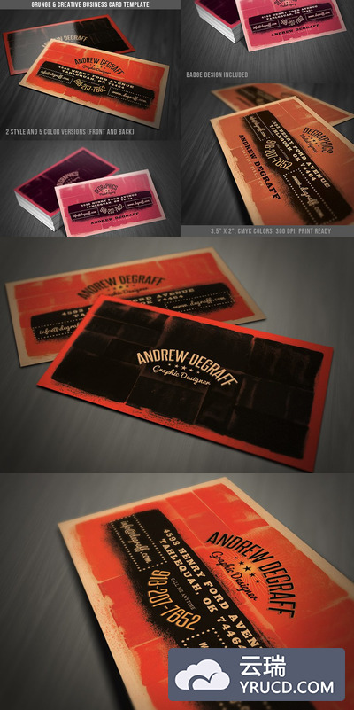 油漆摇滚名片模板 Grunge Business Card Template 04