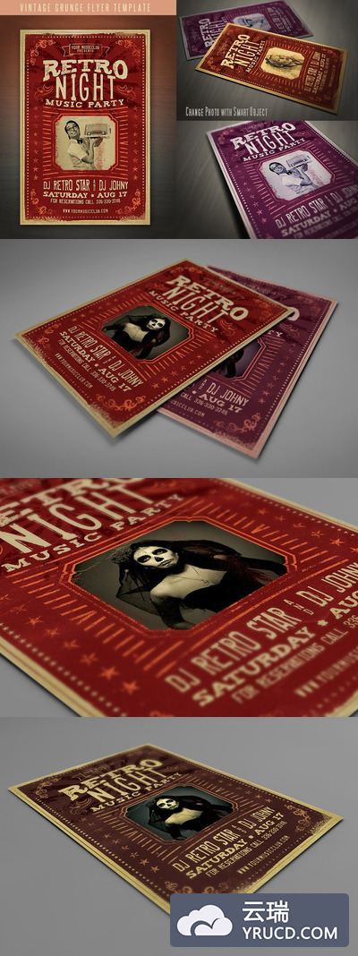 经典摇滚海报设计模板 Vintage Grunge Flyer